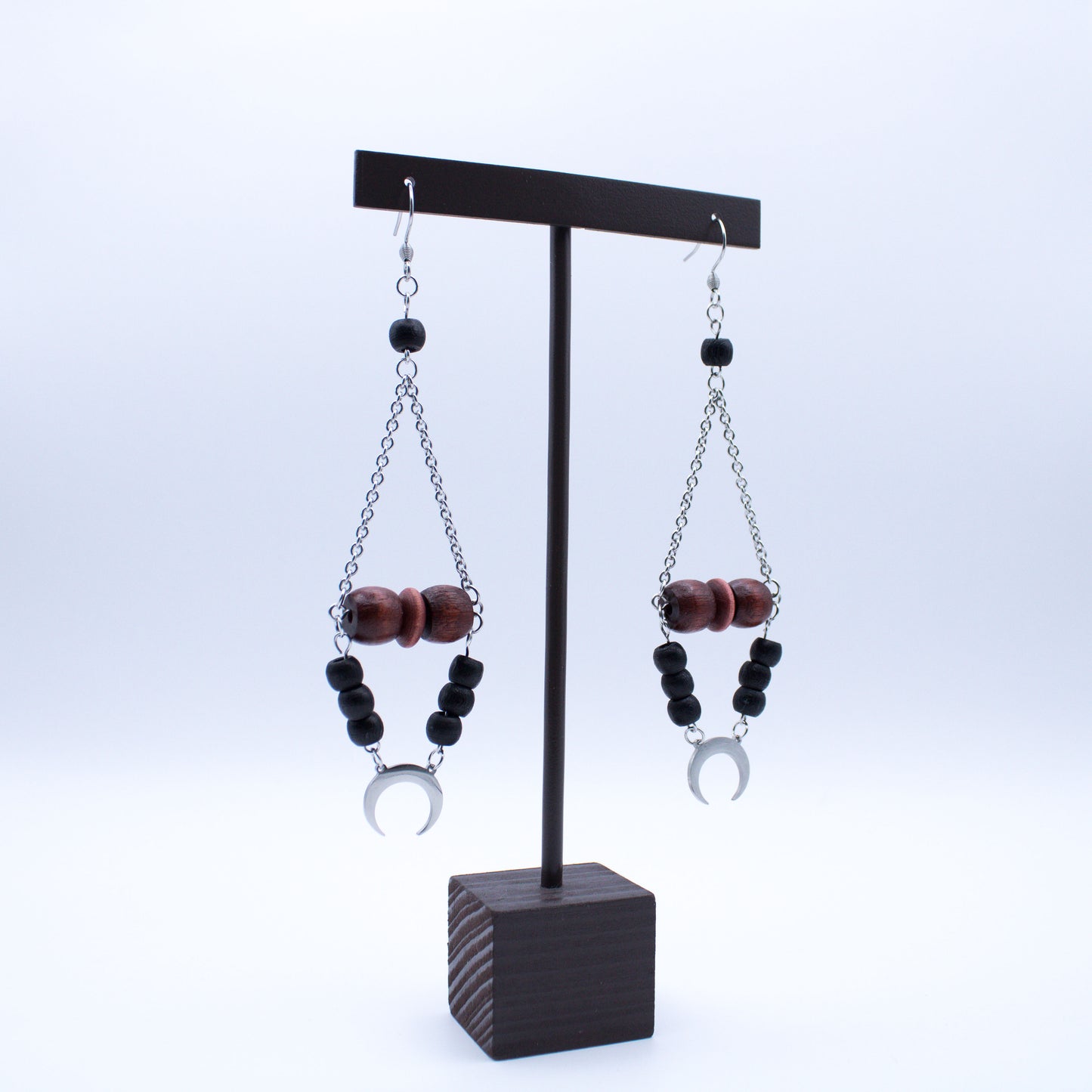 Boucles d'oreilles lunaires en bois