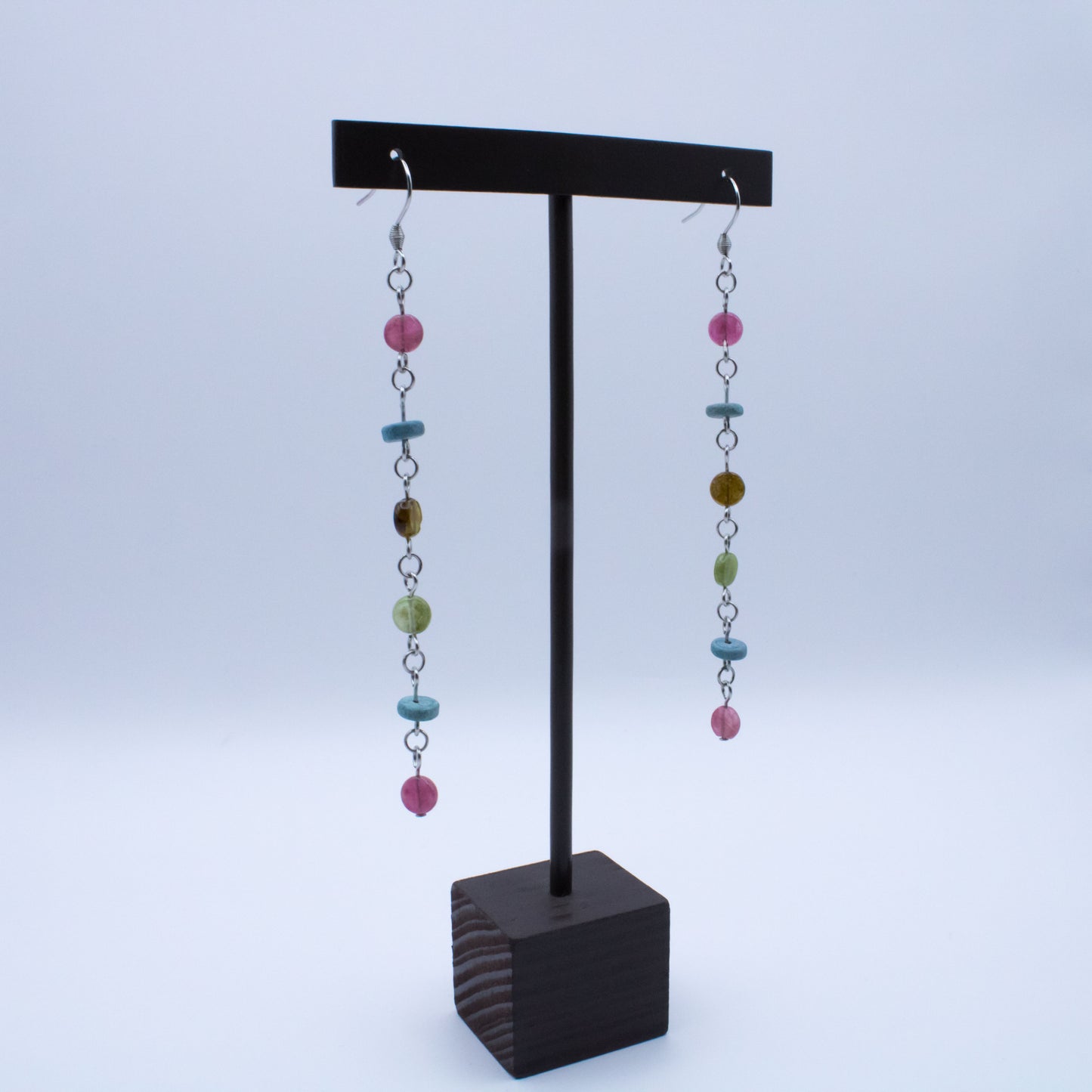Boucles d'oreilles perles tourmaline multicolore