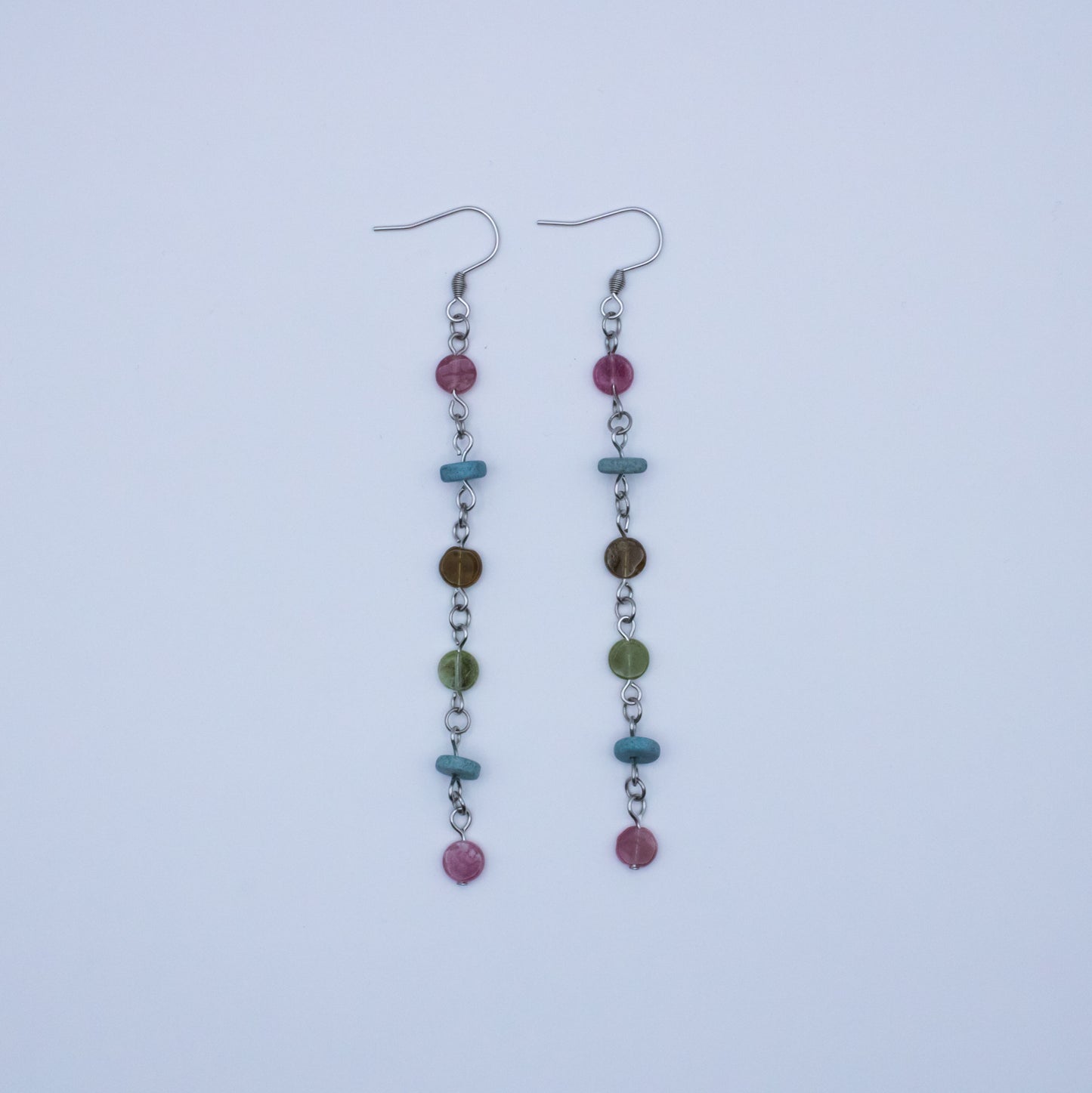 Boucles d'oreilles perles tourmaline multicolore