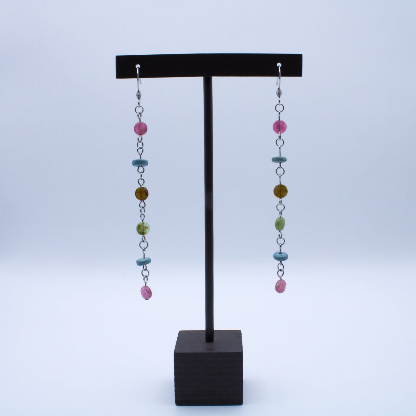 Boucles d'oreilles perles tourmaline multicolore