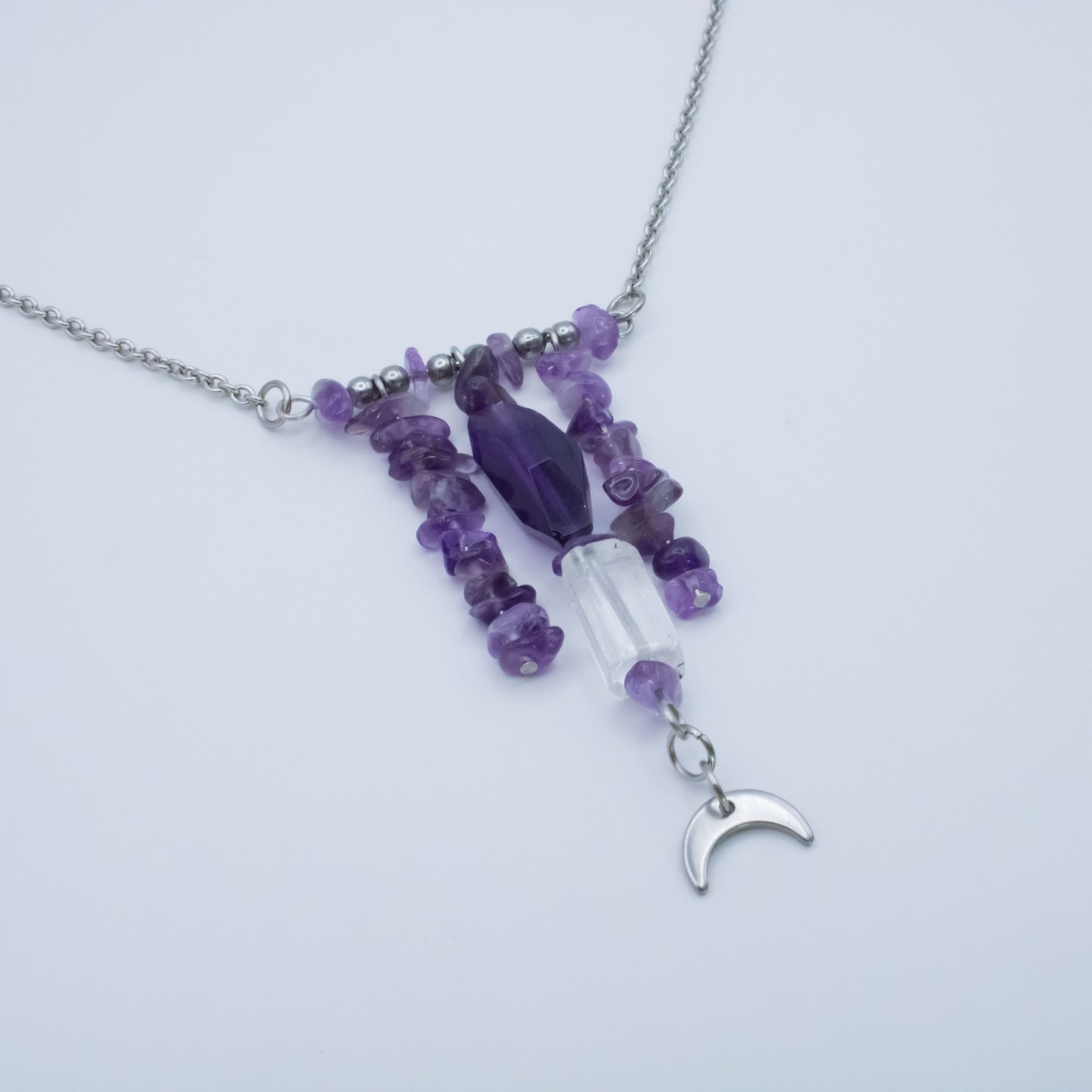 Collier lunaire améthyste et cristal de roche