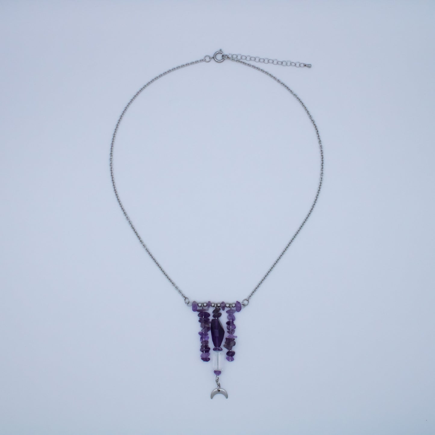 Collier lunaire améthyste et cristal de roche