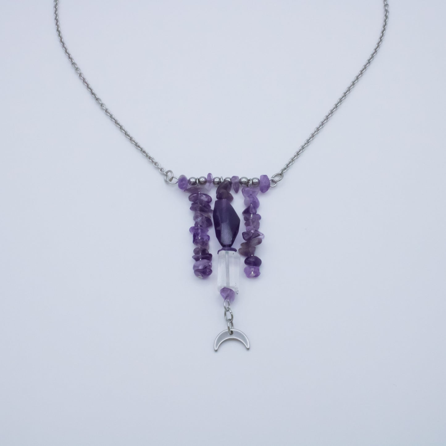 Collier lunaire améthyste et cristal de roche