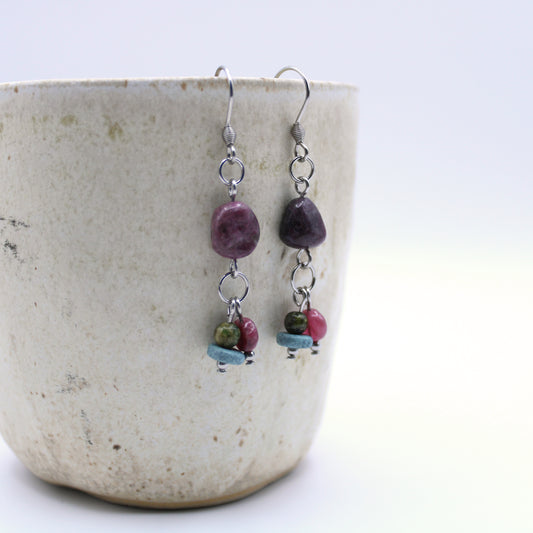 Boucles d'oreilles en tourmaline multicolore - Collection Eclosion