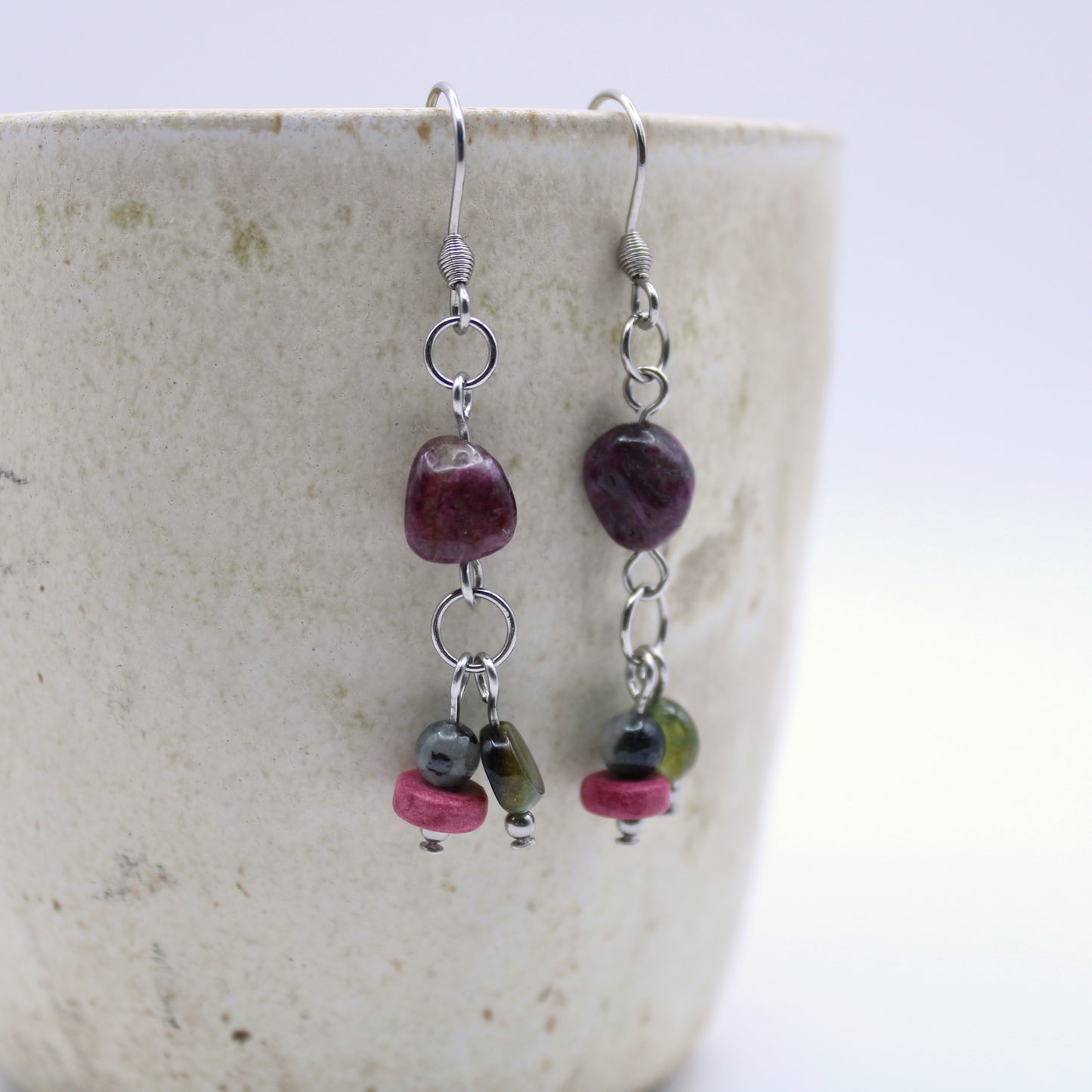 Boucles d'oreilles en tourmaline multicolore - Collection Eclosion