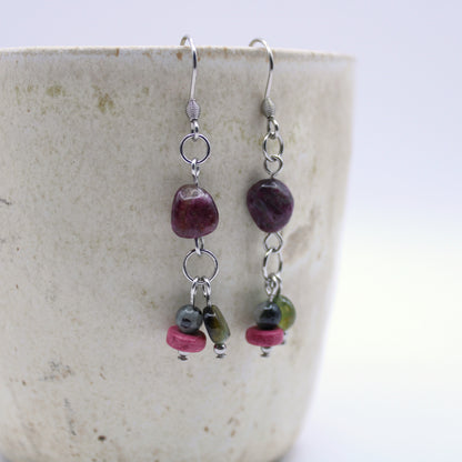 Boucles d'oreilles en tourmaline multicolore - Collection Eclosion