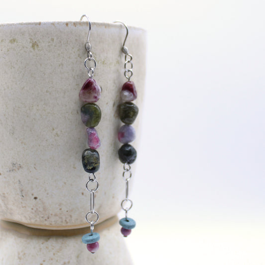 Boucles d'oreilles en tourmaline multicolore - Collection Eclosion