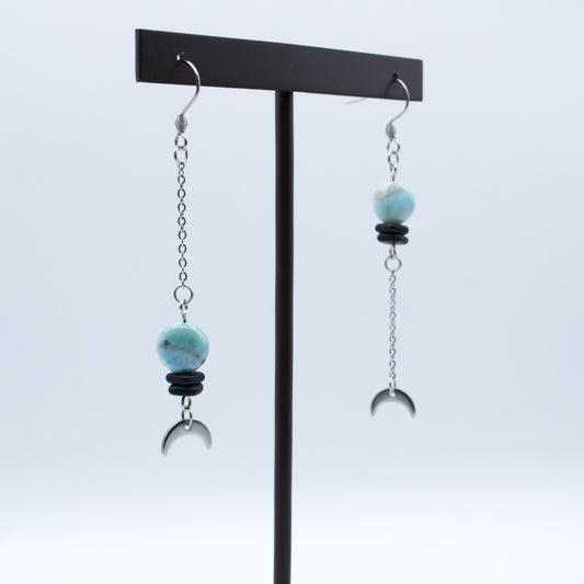 Boucles d'oreilles larimar et céramique noire