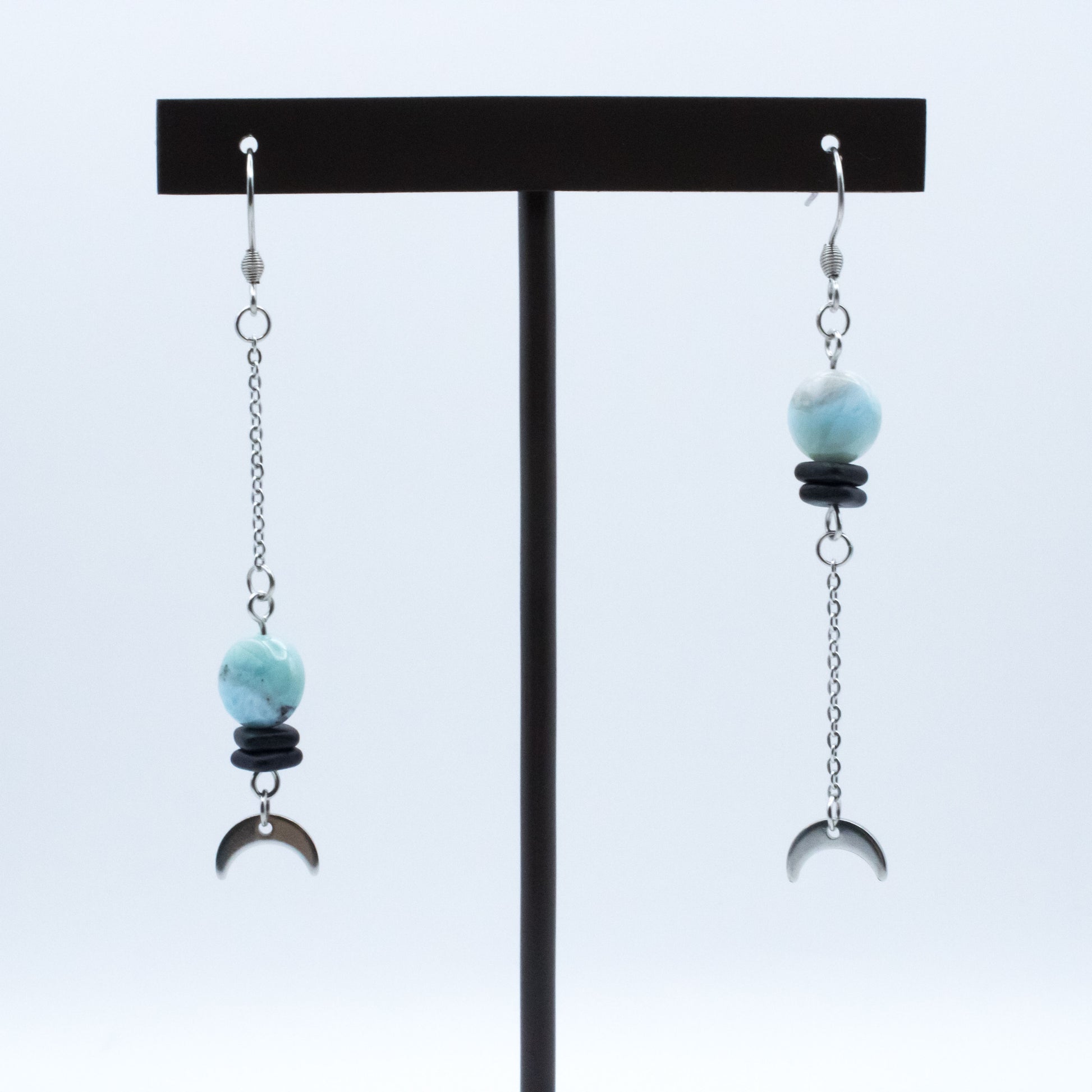 Boucles d'oreilles larimar et céramique noire