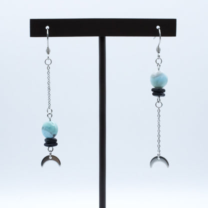 Boucles d'oreilles larimar et céramique noire