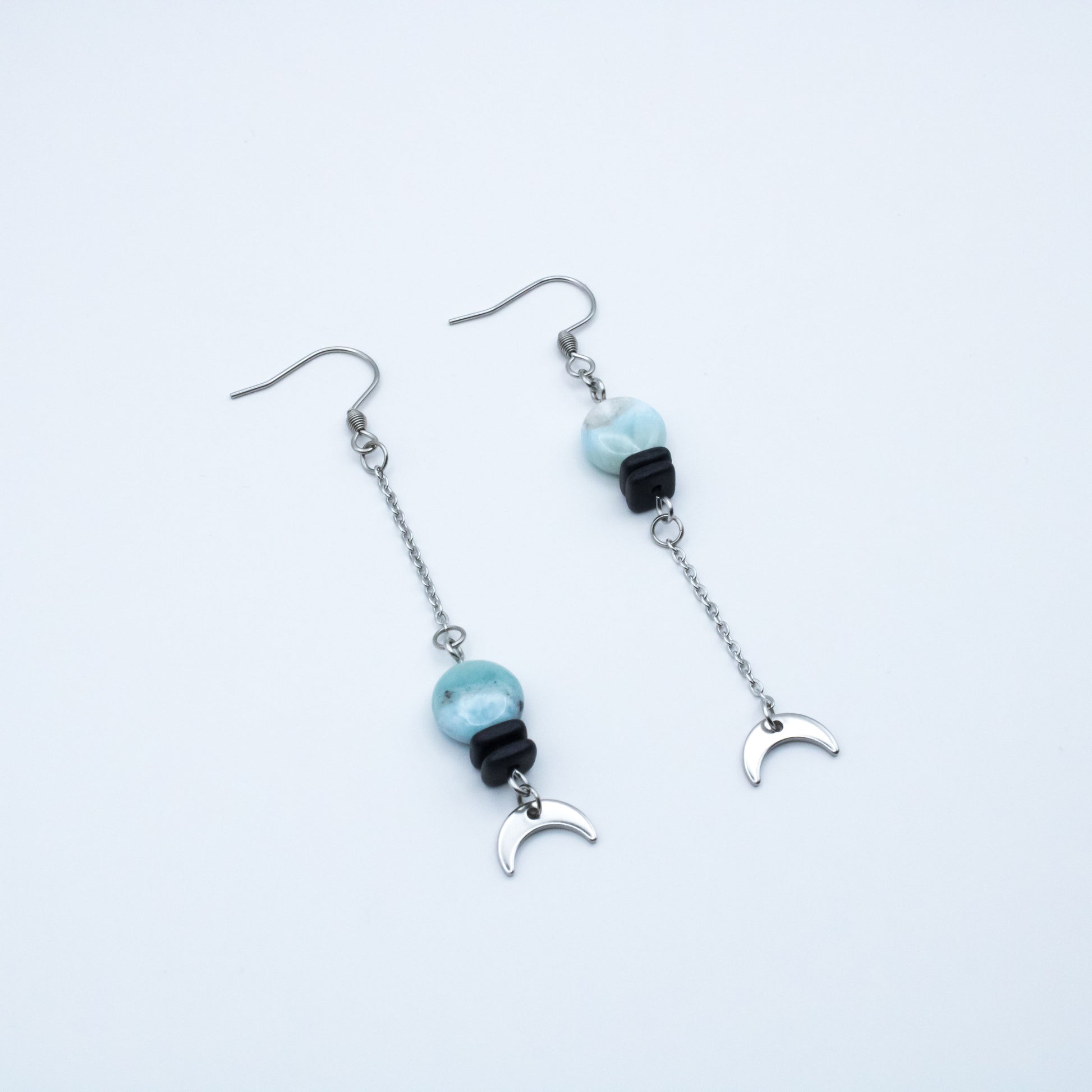 Boucles d'oreilles larimar et céramique noire