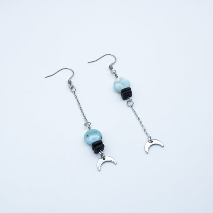 Boucles d'oreilles larimar et céramique noire