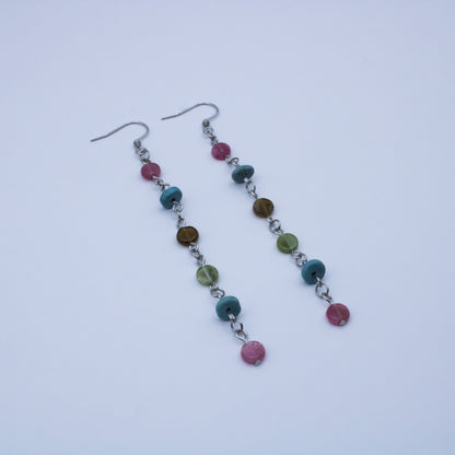 Boucles d'oreilles perles tourmaline multicolore