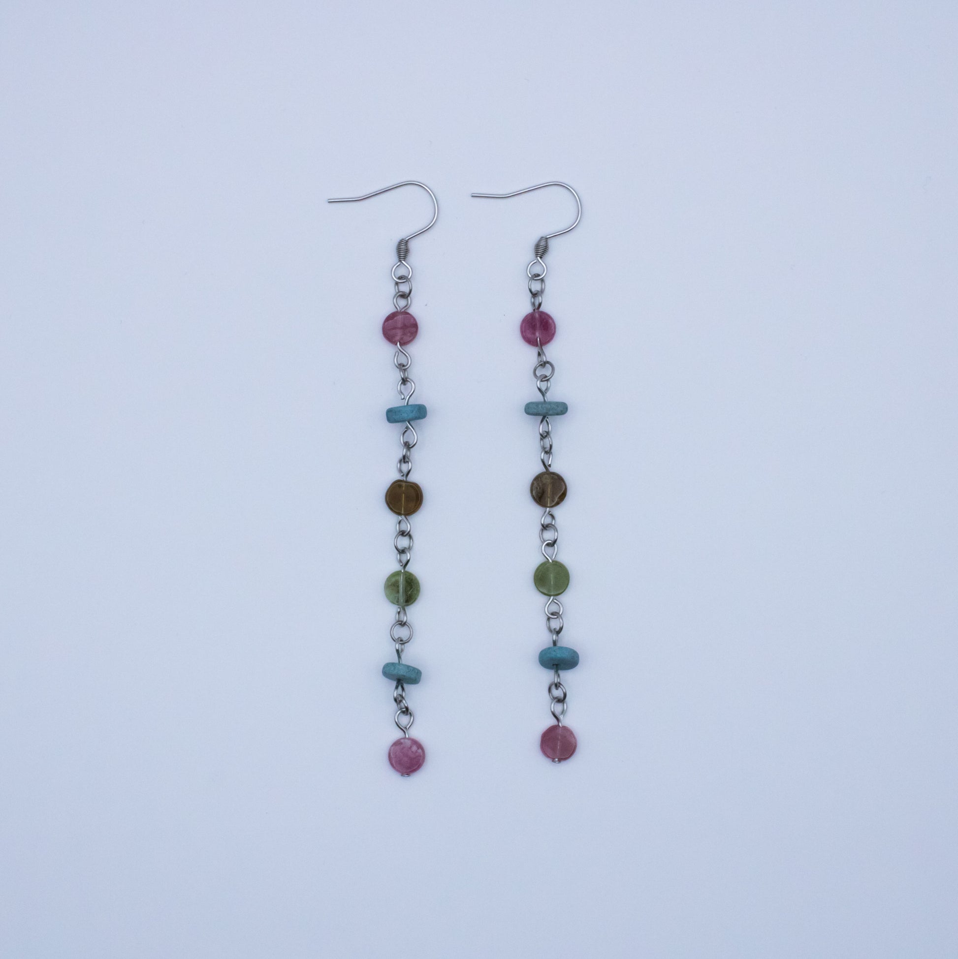 Boucles d'oreilles perles tourmaline multicolore