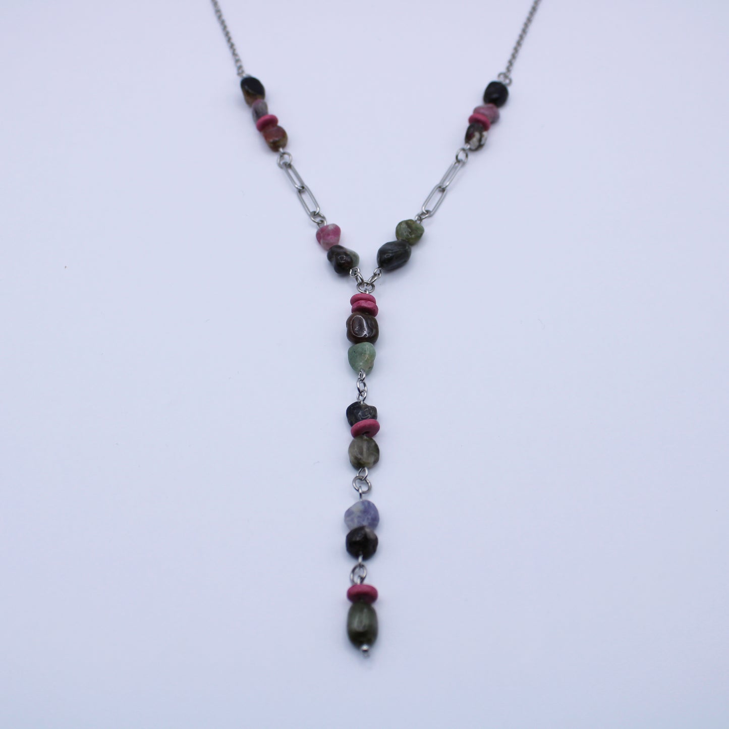 Collier Y en tourmaline multicolore - Collection Eclosion