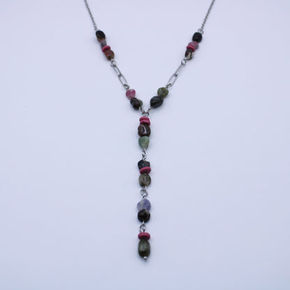 Collier Y en tourmaline multicolore - Collection Eclosion