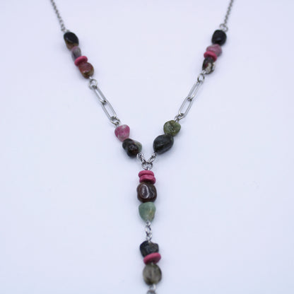 Collier Y en tourmaline multicolore - Collection Eclosion