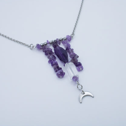 Collier lunaire améthyste et cristal de roche