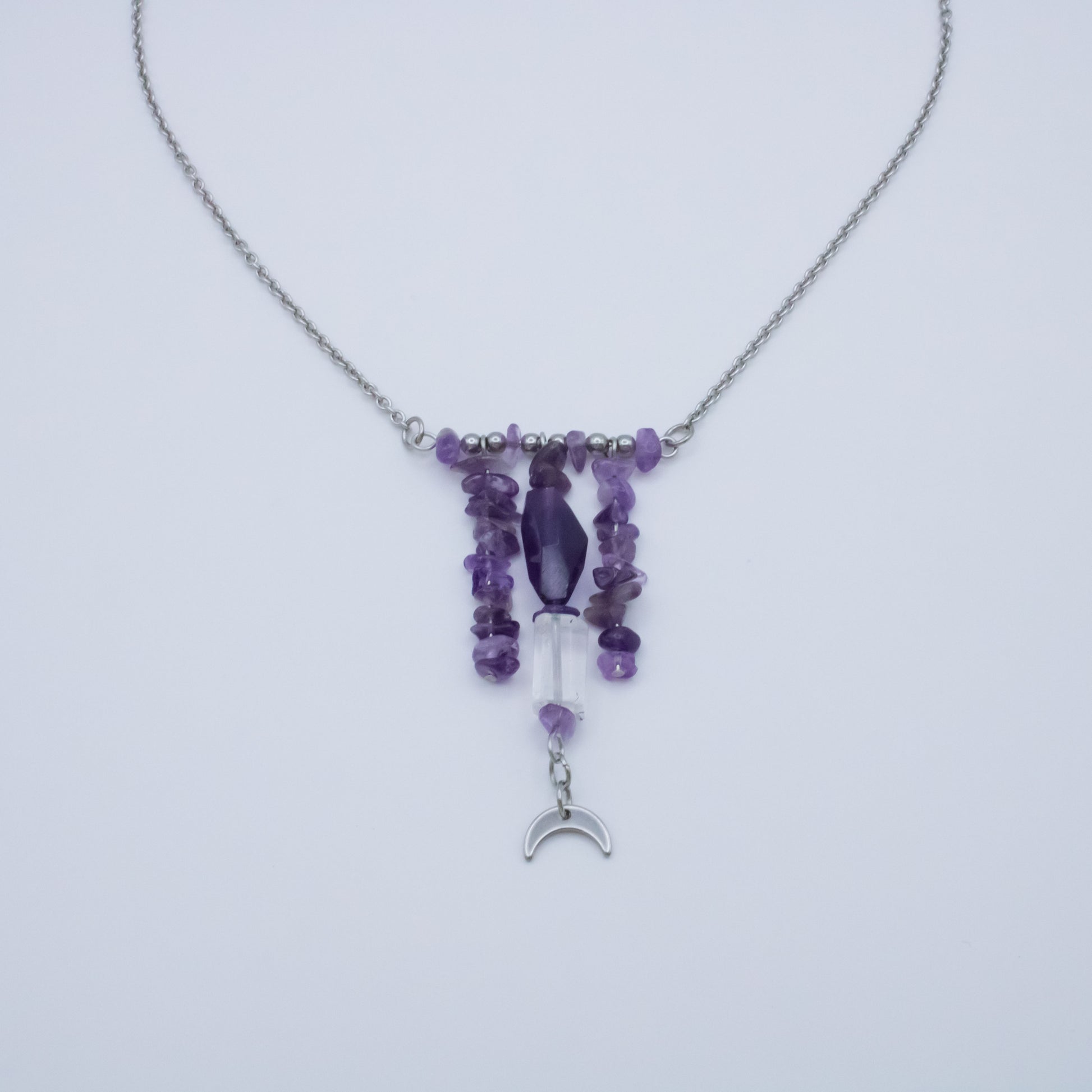 Collier lunaire améthyste et cristal de roche