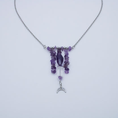 Collier lunaire améthyste et cristal de roche