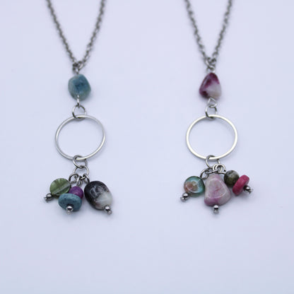 Collier avec pendentif en tourmaline multicolore - Collection Eclosion