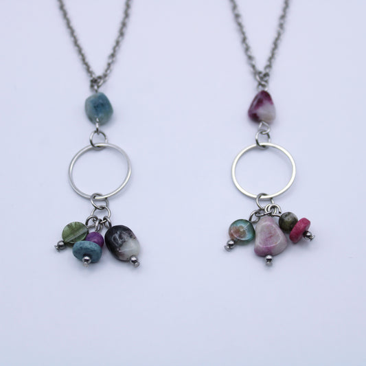 Collier avec pendentif en tourmaline multicolore - Collection Eclosion