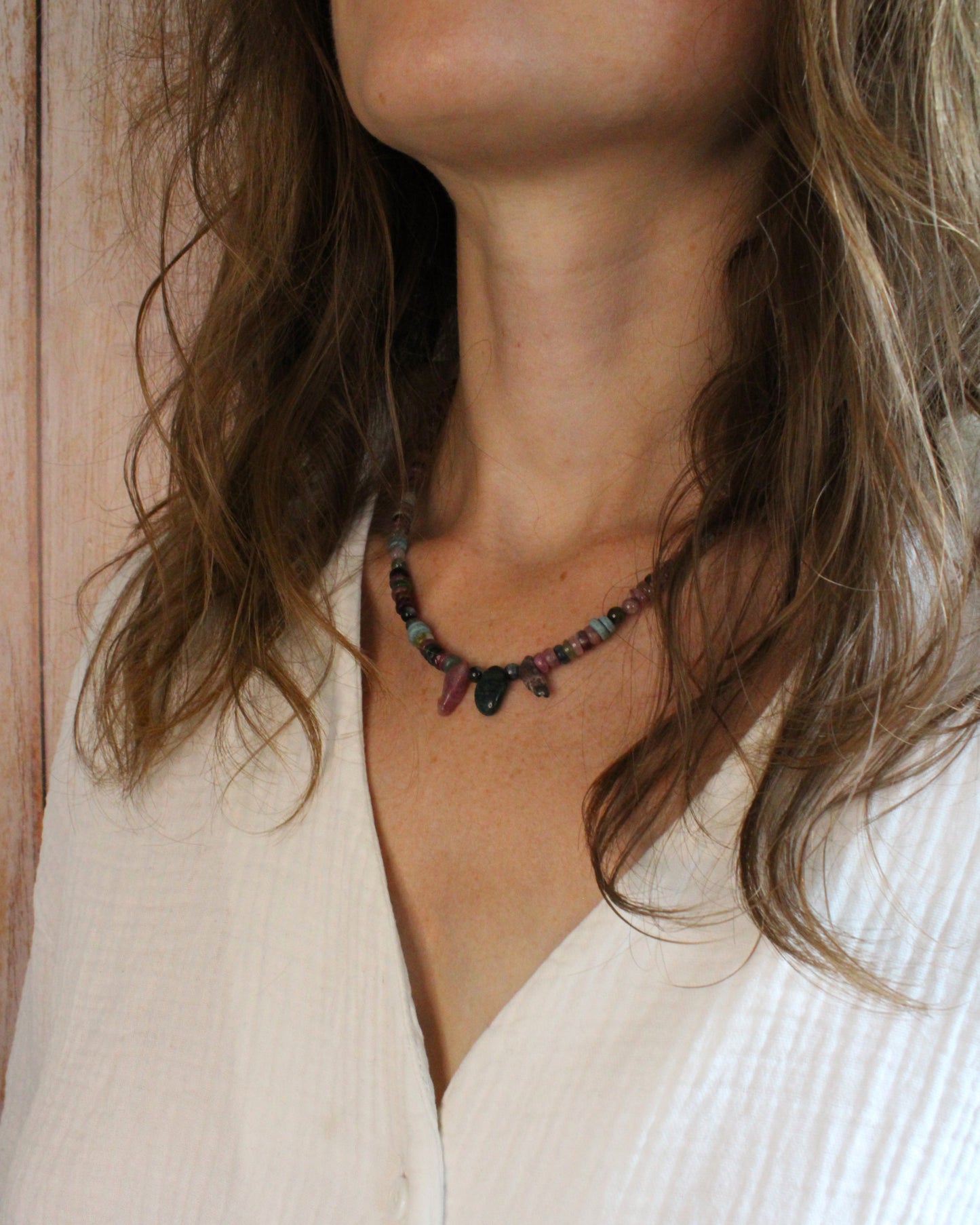 Collier en perles tourmaline multicolore - Collection Eclosion