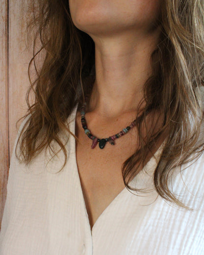 Collier en perles tourmaline multicolore - Collection Eclosion