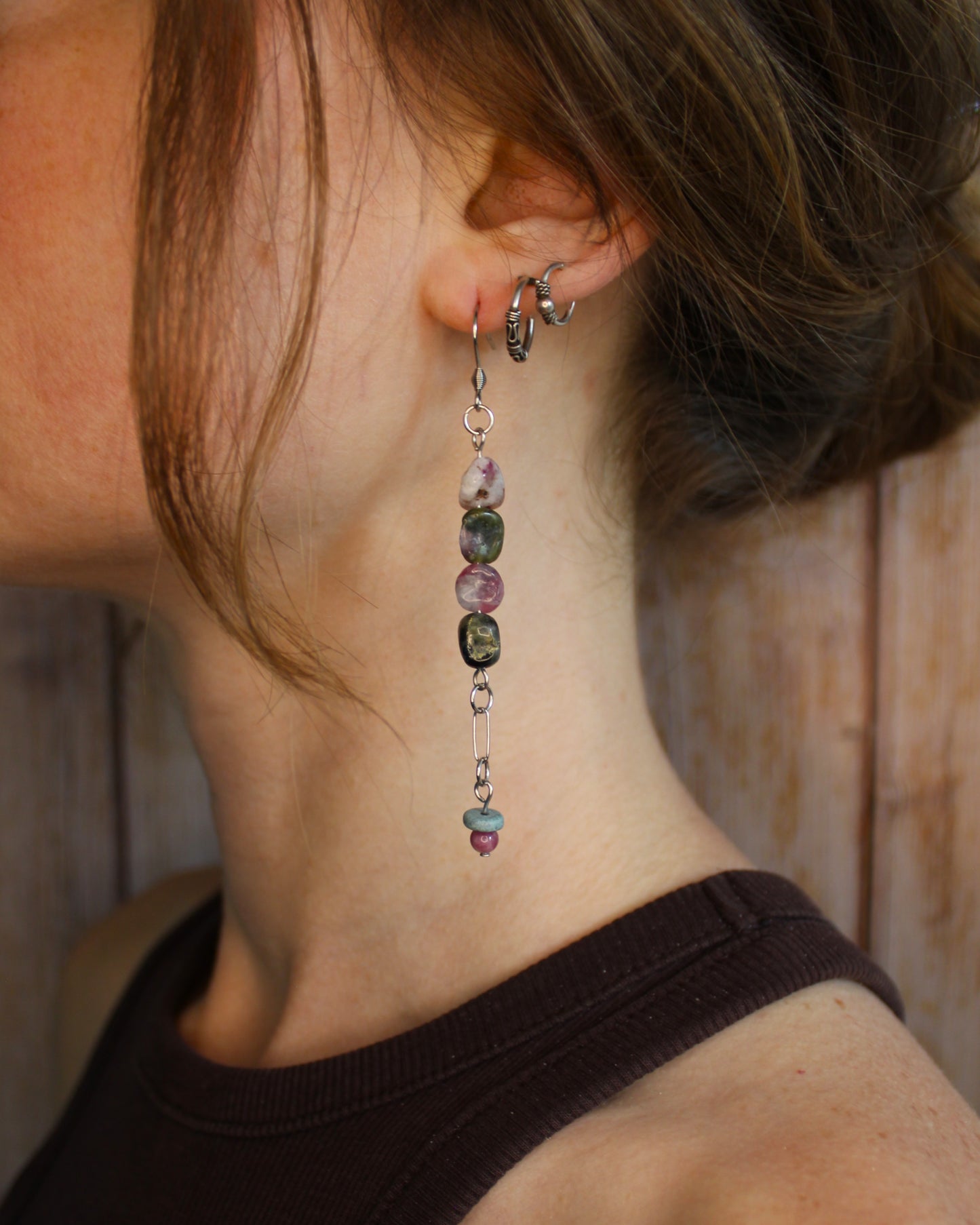 Boucles d'oreilles en tourmaline multicolore - Collection Eclosion