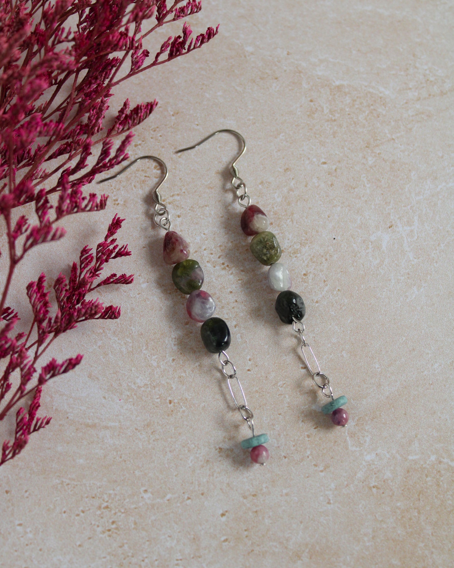 Boucles d'oreilles en tourmaline multicolore - Collection Eclosion