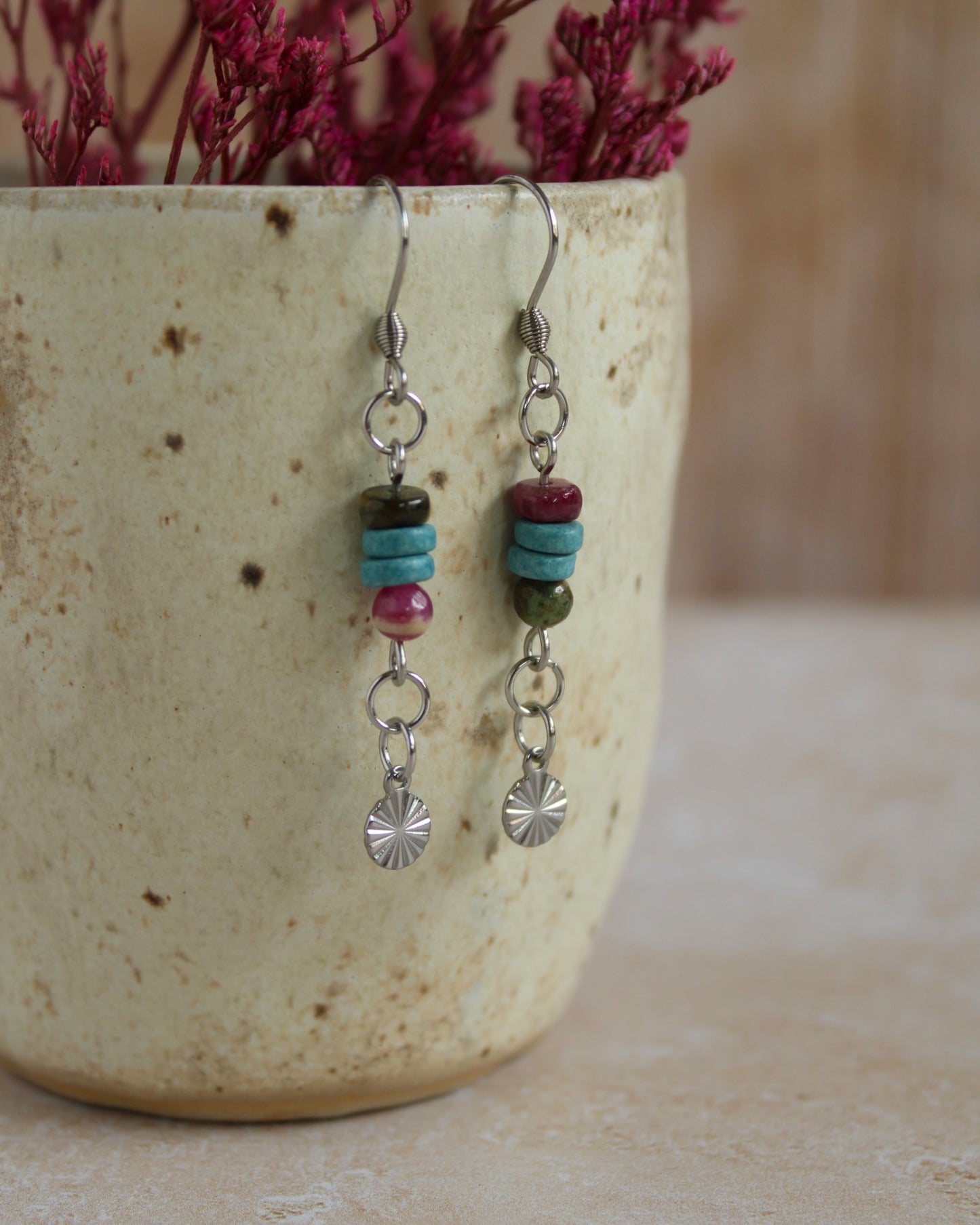 Boucles d'oreilles en tourmaline multicolore - Collection Eclosion
